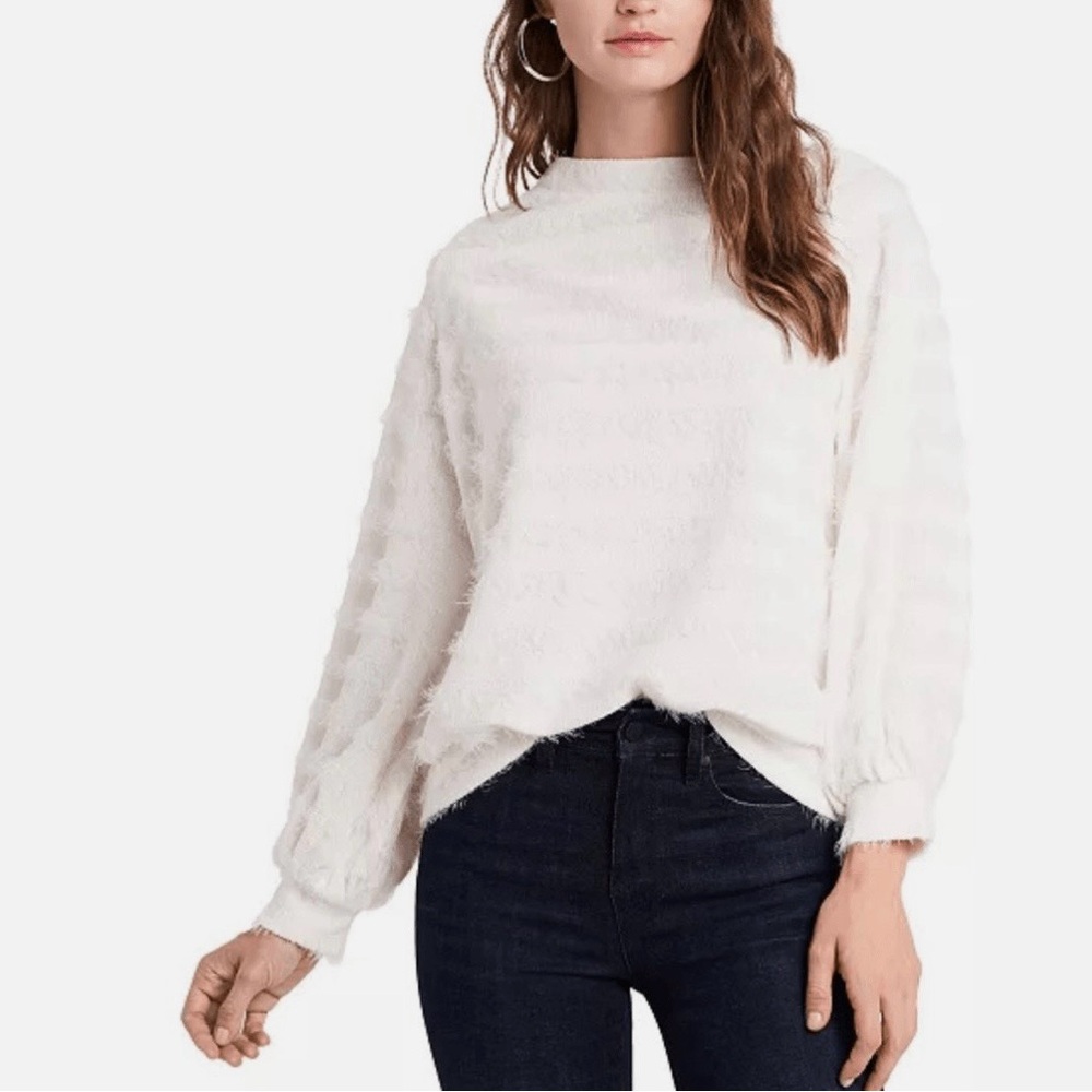Off the Shoulder Fairy Flutter Sweater. Crisp White